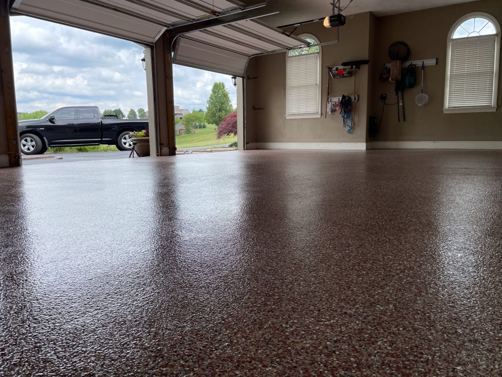 red granite flake floor